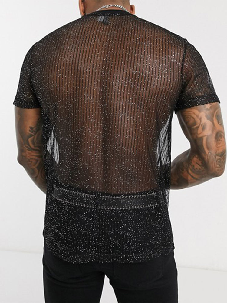 Mens Striped Mesh See Through T-Shirts SKUE87900