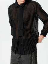 INCERUN Mens Casual Tie See-through Pleated Shirts SKUI12973