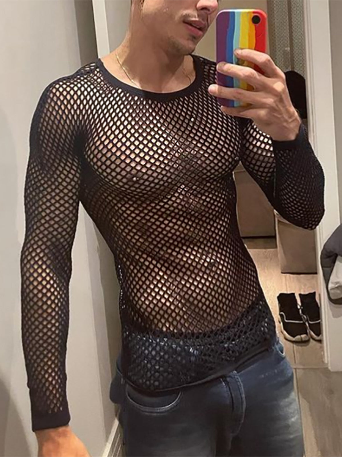 Mens Sexy Mesh Long Sleeve T-Shirts SKUI21473