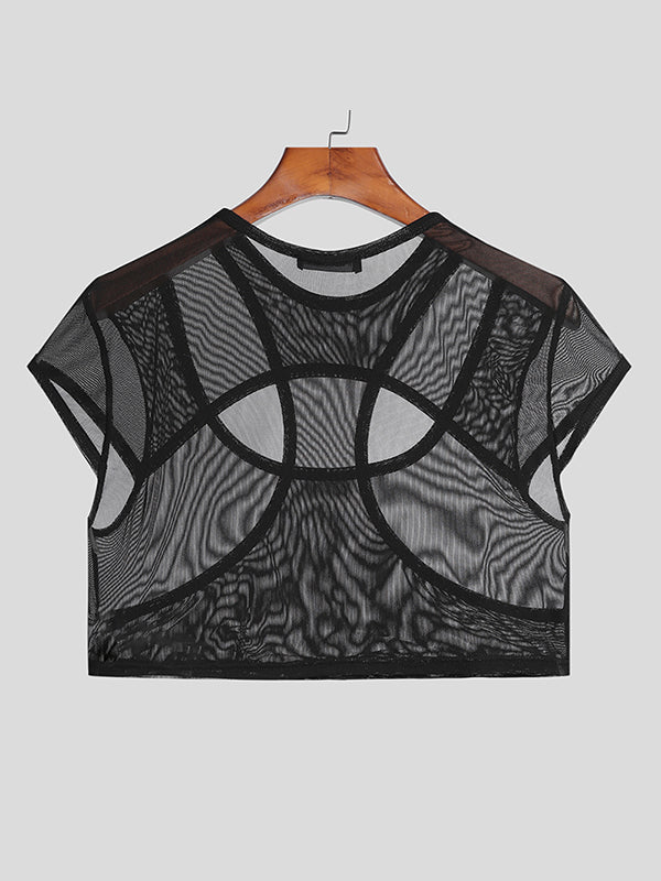 Mens Irregular Hollow Short Sleeve Crop Tops SKUI68455