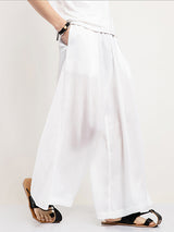 Mens Solid Pocket Loose Wide Leg Samurai Pants SKUJ94380