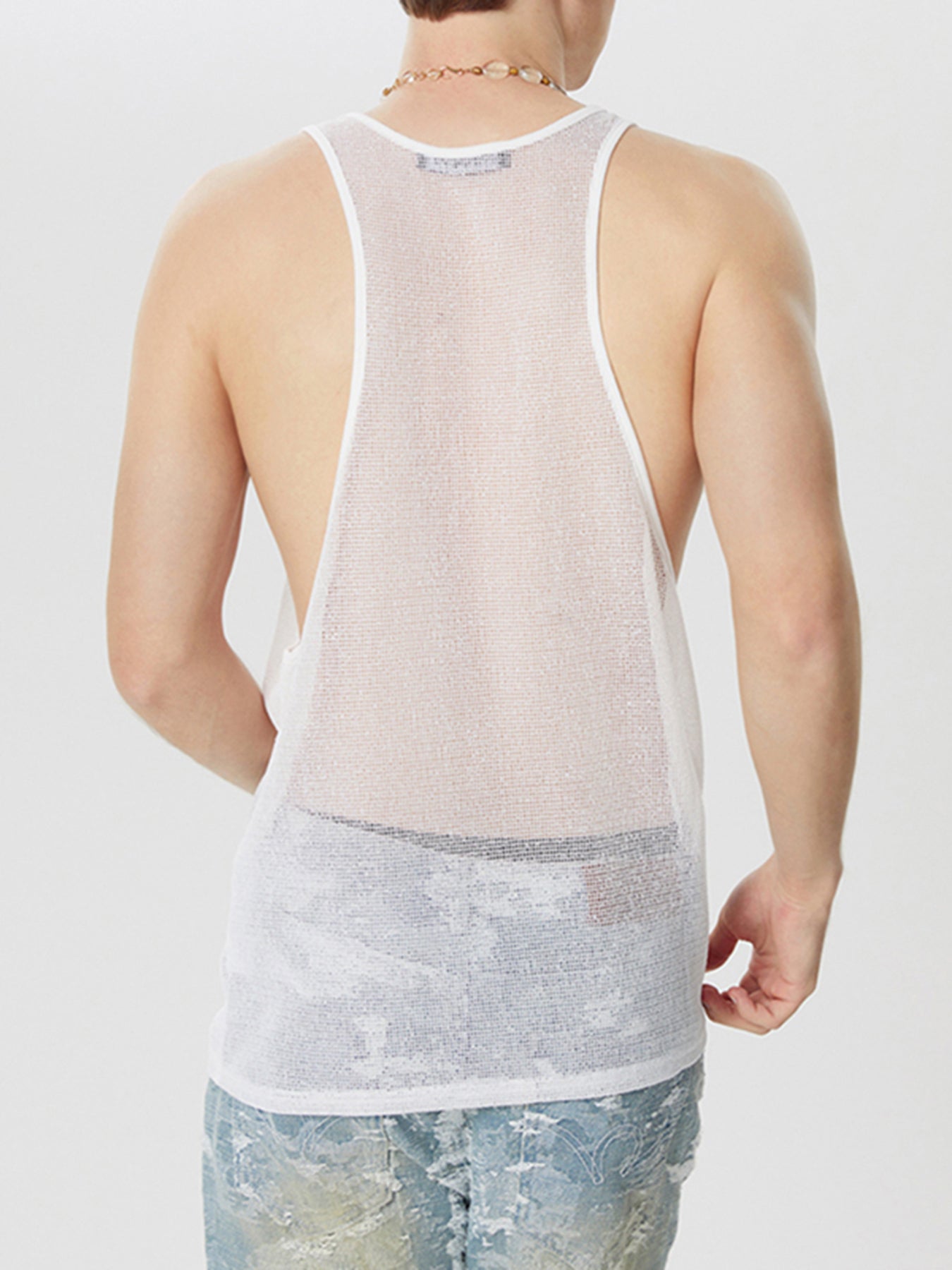 Mens Mesh See Through Casual Sleeveless Tank SKUK05476