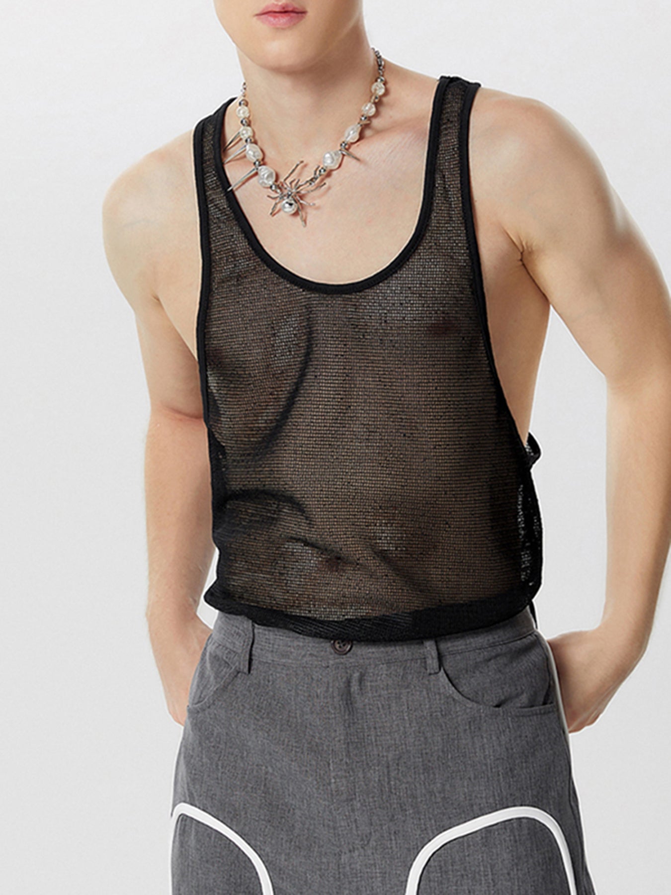 Mens Mesh See Through Casual Sleeveless Tank SKUK05476