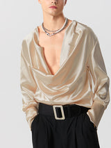 Mens Satin Cowl Neck Solid Shirt SKUK21523