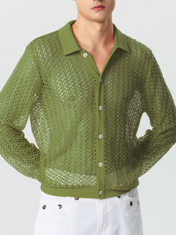 Mens Knit Hollow Out Long Sleeve Shirt SKUK32385