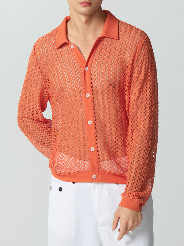 Mens Knit Hollow Out Long Sleeve Shirt SKUK32385