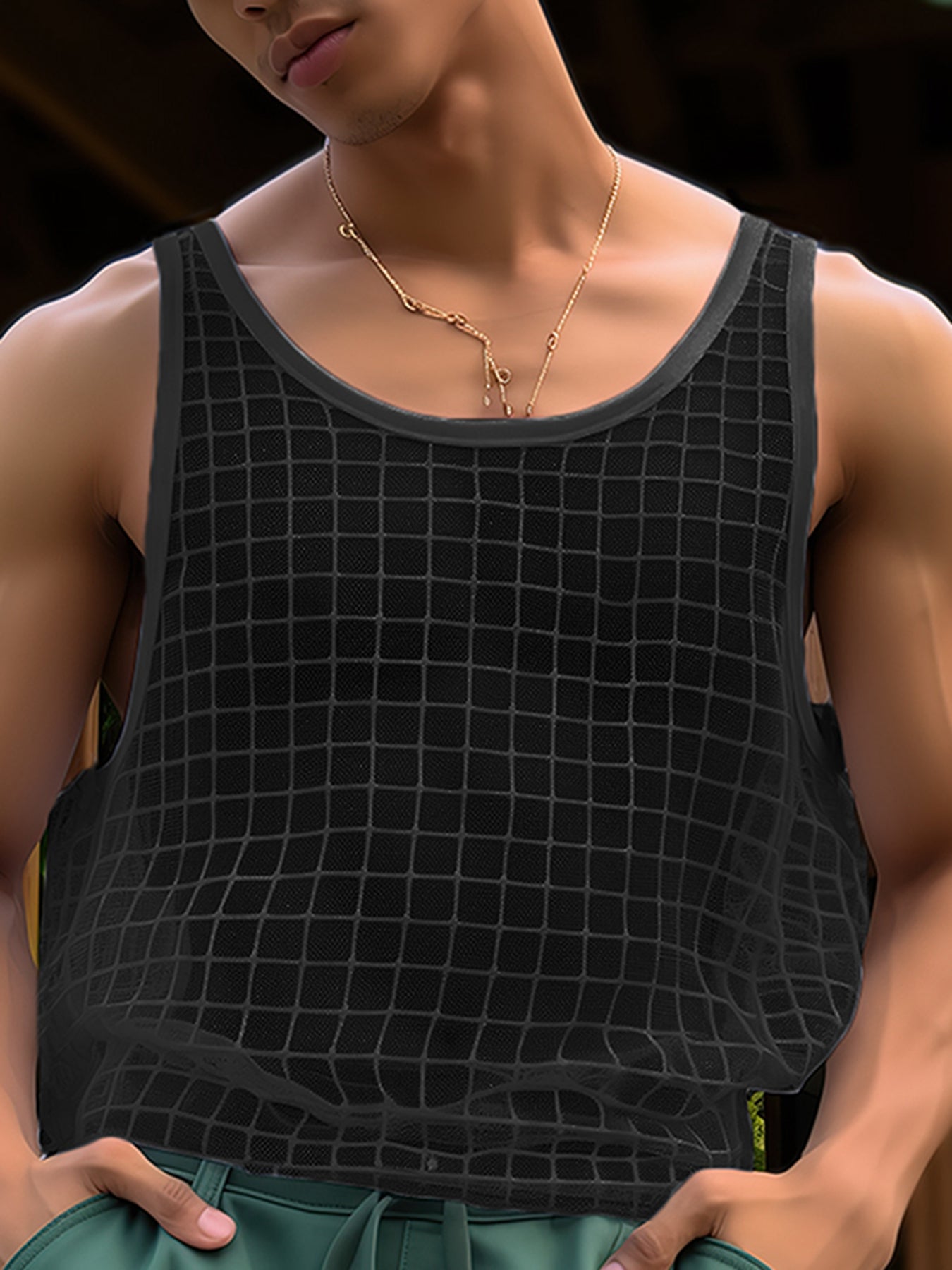 Mens Mesh See Through Sleeveless Vest SKUK40544