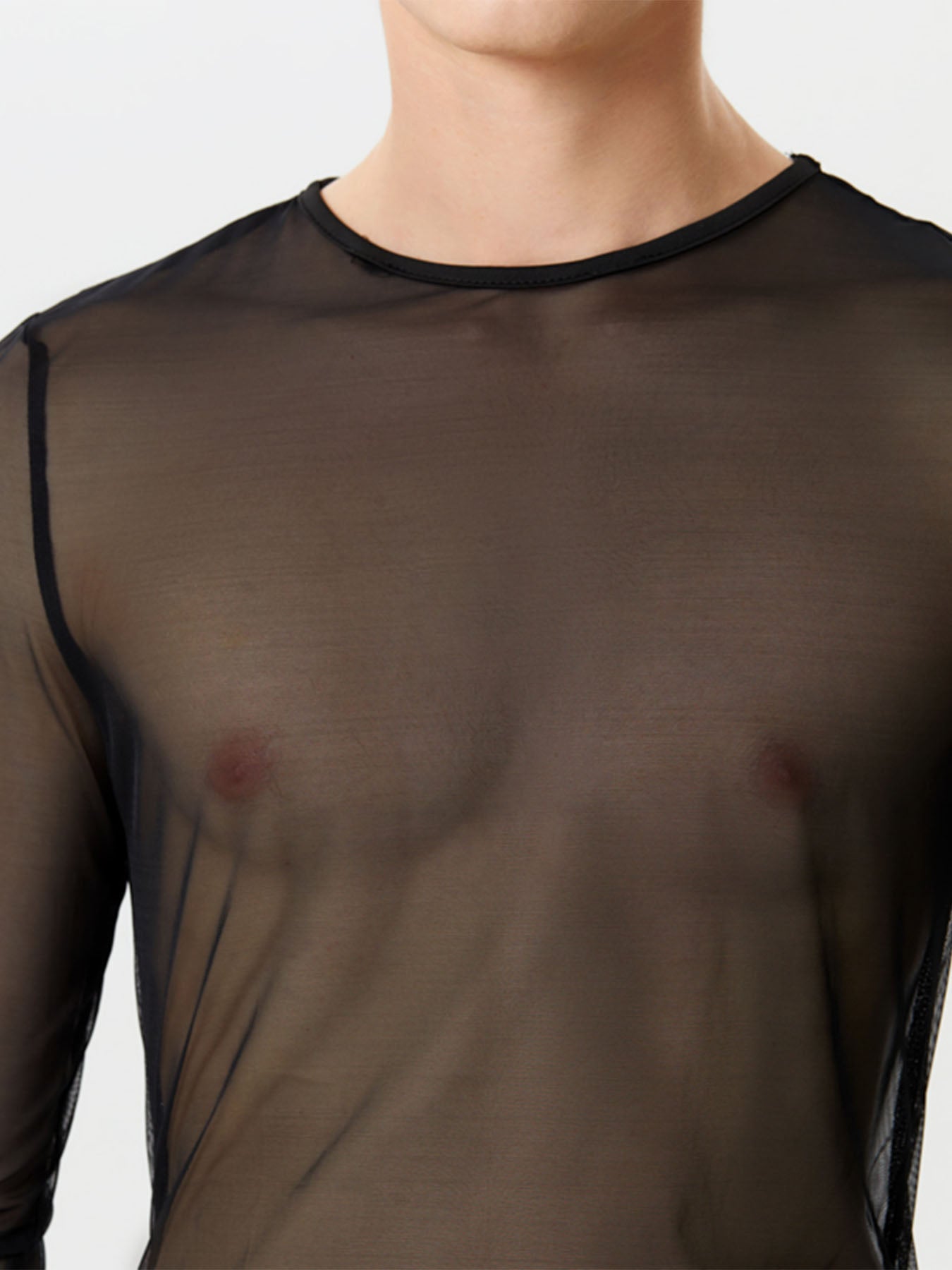 Mens Mesh See Through Long Sleeve T-Shirt SKUK45284