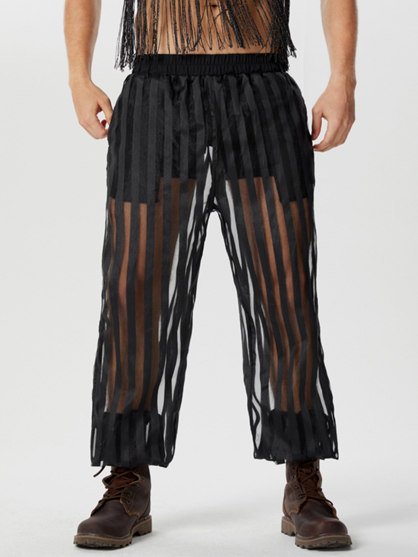 Mens Striped Mesh See through Pants SKUK48902