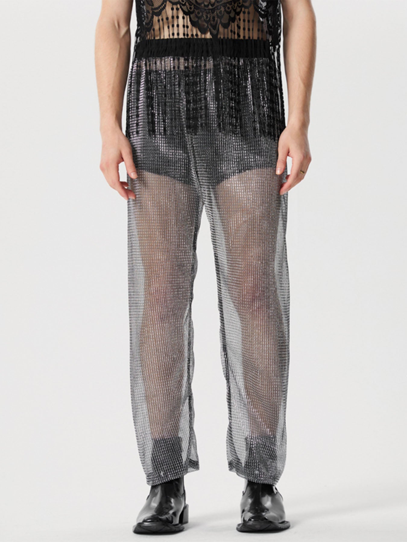 Mens Glitter Mesh See Through Pants SKUK51981