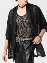 Mens Textured See Through Half Sleeve Cardigan SKUK53005