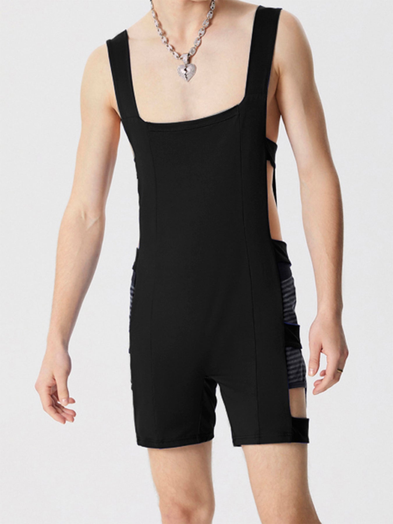 Mens Side Cutout See Through Sleeveless Bodysuit SKUK53643