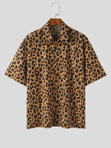 Mens Leopard Lapel Collar Short Sleeve Shirt SKUK56773