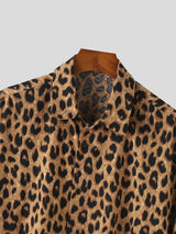 Mens Leopard Lapel Collar Short Sleeve Shirt SKUK56773