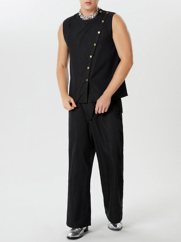 Mens Asymmetrical Front Sleeveless Two-Piece Suits SKUK58611