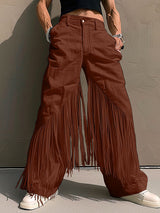 Mens Fringe Patchwork Solid Color Straight Leg Pant SKUK59918