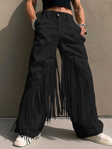 Mens Fringe Patchwork Solid Color Straight Leg Pant SKUK59918