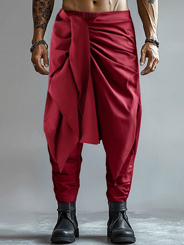 Mens Solid Color Irregular Pleated Long Pant SKUK99771