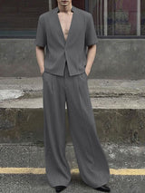 Men's Solid Color Textured Casual Two Pieces Outfit SKUL54446