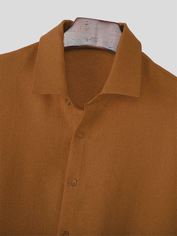 Men's Solid Color Textured Long Sleeve Shirt SKUL27289