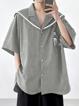 Men's Satin Bow Striped Sailor Collar Shirt SKUL41064