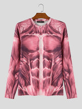 Men's Avant-Garde Party 3D Muscle Print Tight Fit Long Sleeve Round Neck T-shirt SKUL81070