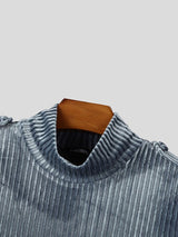 Men's Early Autumn Retro Pleated Velvet Slim Fit Long Sleeve Turtleneck T-shirt SKUL81737