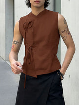 Men's Retro Oriental Style Mandarin Collar Tie-Front Asymmetrical Tank SKUL57075