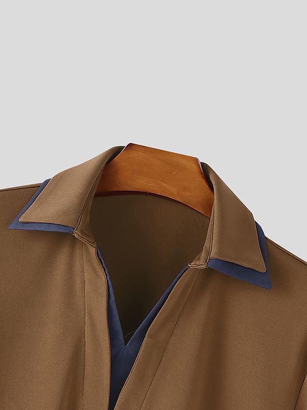 Men's Faux Two Piece Contrast Turn Down Collar Two Pieces Outfit SKUL51066