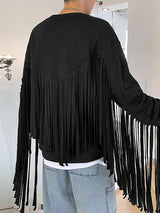 Mens Fringe Patchwork Crew Neck Pullover Sweatshirt SKUK45158