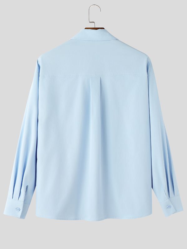 Men's Early Autumn Urban Casual Front Pleat Loose Fit Long Sleeve Turn-Down Collar Shirt SKUL78144
