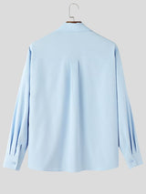 Men's Early Autumn Urban Casual Front Pleat Loose Fit Long Sleeve Turn-Down Collar Shirt SKUL78144