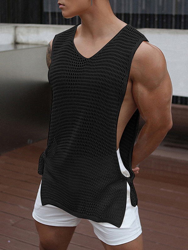 Mens Fishing Net Hollow Slit Hem Tank Top SKUK02705
