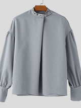 Men's Ribbon Design Eyelet Long Sleeve Shirt SKUL48630