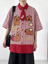 Men's Cartoon Print Plaid Short Sleeve Shirt SKUL50069