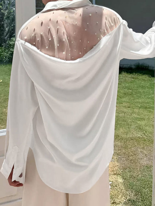 Men's Back Sheer Mesh Patchwork Long Sleeve Shirt SKUL27369