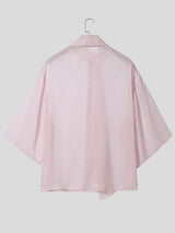 Men's Avant-Garde Sheer Pinstripe Pussy-Bow Neck Ties Oversized Short Sleeve Shirt SKUL66224