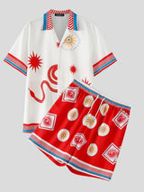 Men's Resort Mediterranean Sun & Snake Print Two Pieces Outfit SKUL67097