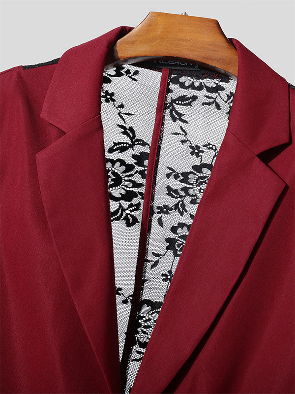 Men's Sheer Lace Patchwork Short Sleeve Blazer SKUL24600