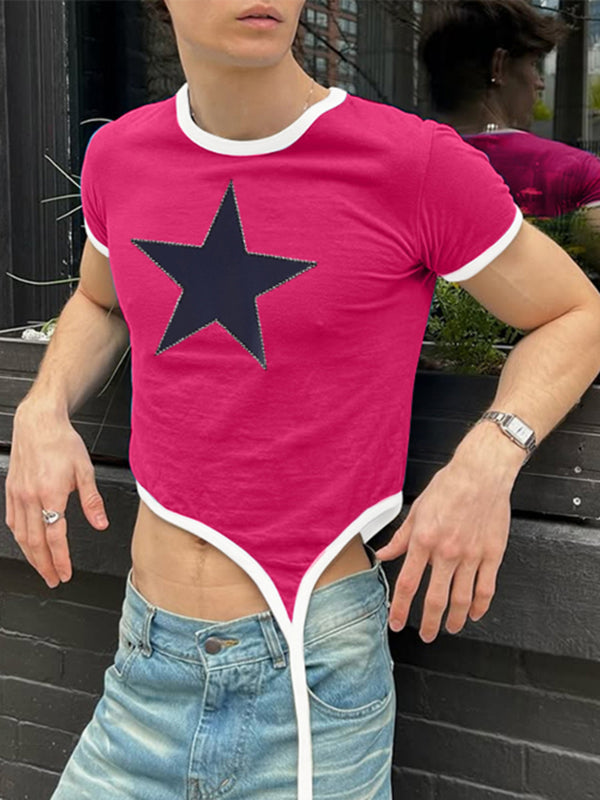Mens Star Print Cropped Short-Sleeve T-Shirt SKUL17950