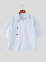 Men's Asymmetrical Striped Patchwork Oversized Colorful Button Shirt SKUL60812