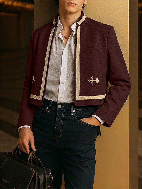 Men's Embroidered Cropped Long Sleeve Jacket SKUL27338
