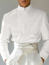 Mens Textured Stand Collar Long Sleeve Shirt SKUK99994