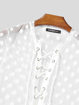 Men's Polka Dot Sheer Drawstring Tie Short Sleeve T-shirt SKUL57646