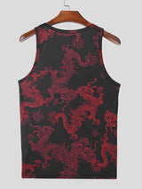 Mens Dragon Print Square Collar Sleeveless Vest SKUK42212