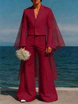 Men's Chiffon Flap Patchwork Cropped Two Pieces Outfit SKUL36612