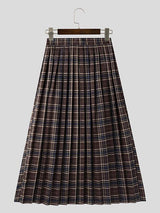 Mens Casual Colorblock Pleated Plaid Skirt SKUK91151