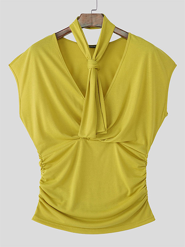 Mens Tie-Neck Halter V-Neck Tank SKUL08481