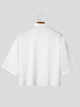 Men's Minimalist Floral Jacquard Stand Collar Cropped Short Sleeve Shirt SKUL75669