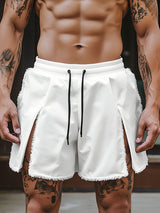 Mens Solid Color Slit Casual Short SKUL12449